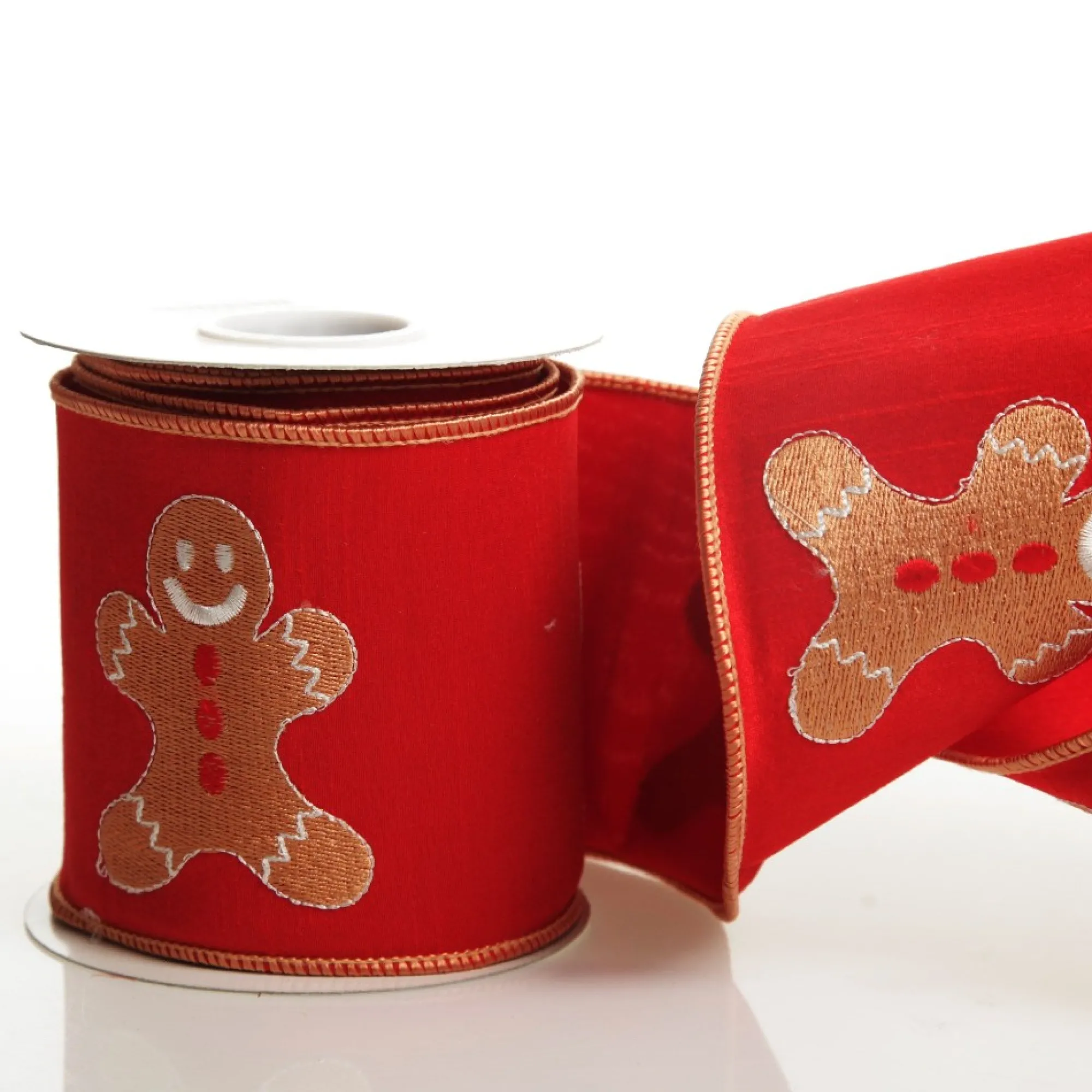 Red Christmas Ribbon Garland with Embroidered Gingerbread Sale