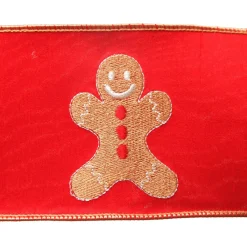 Red Christmas Ribbon Garland with Embroidered Gingerbread Sale
