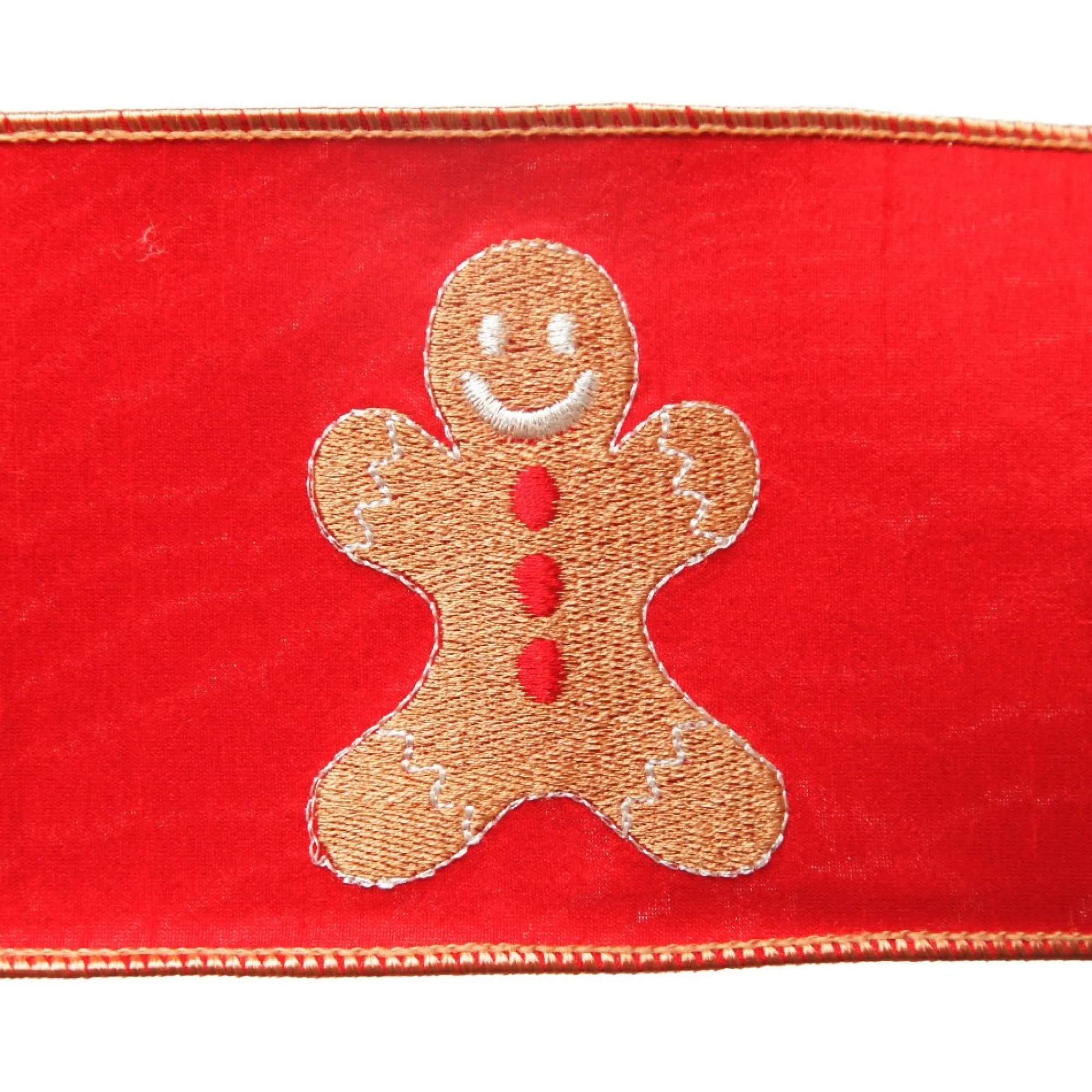 Red Christmas Ribbon Garland with Embroidered Gingerbread Sale