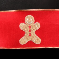 Red Christmas Ribbon Garland with Embroidered Gingerbread Sale