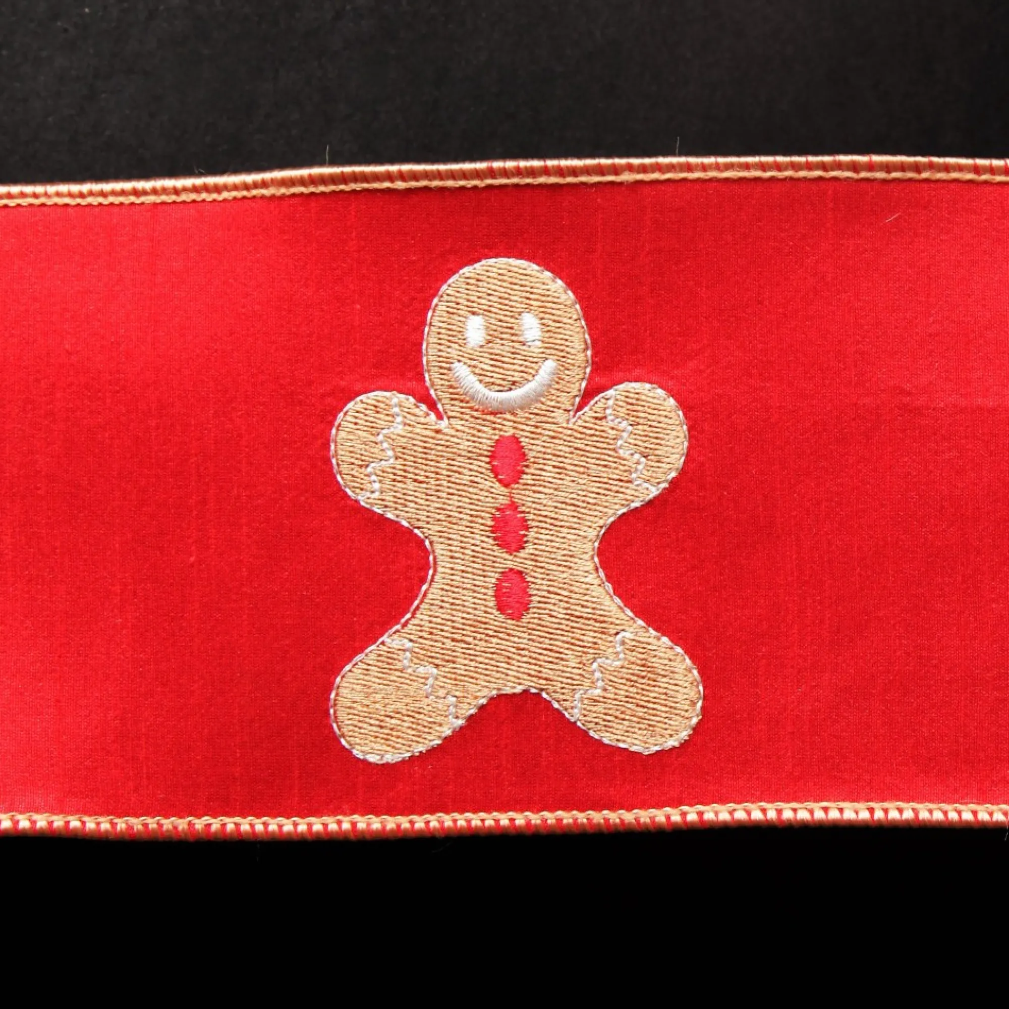 Red Christmas Ribbon Garland with Embroidered Gingerbread Sale