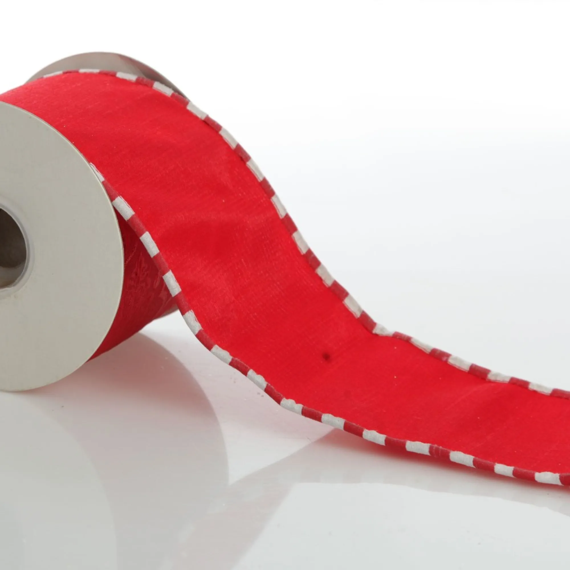 Red Christmas Ribbon Garland with Piped Striped Edge Store