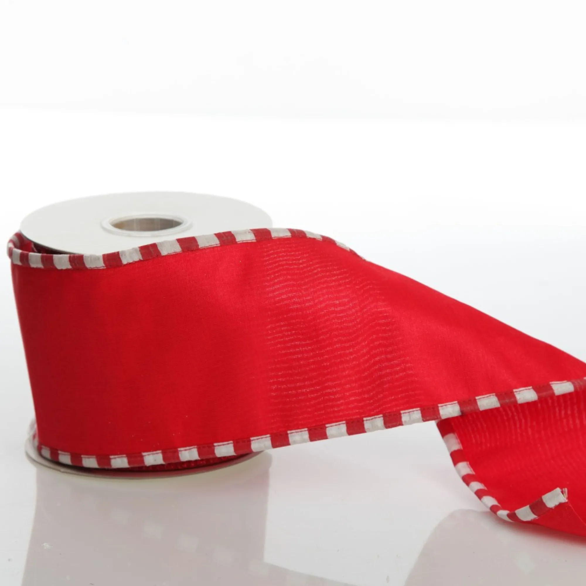 Red Christmas Ribbon Garland with Piped Striped Edge Store
