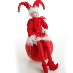 Red Elf on Bauble Christmas Ornament Outlet