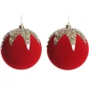 Red Flocked Christmas Bauble with Sequin Detail - Set of 2 Best
