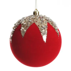 Red Flocked Christmas Bauble with Sequin Detail - Set of 2 Best