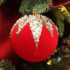 Red Flocked Christmas Bauble with Sequin Detail - Set of 2 Best