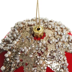 Red Flocked Christmas Bauble with Sequin Detail - Set of 2 Best