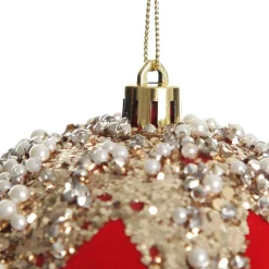 Red Flocked Christmas Bauble with Sequin Detail - Set of 2 Best