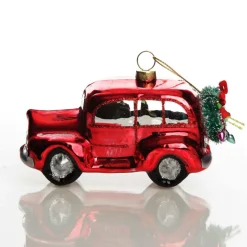 Red Glass Car with Christmas Wreath Tree Decoration Sale