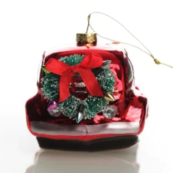 Red Glass Car with Christmas Wreath Tree Decoration Sale