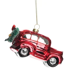 Red Glass Car with Christmas Wreath Tree Decoration Sale