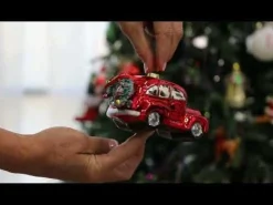Red Glass Car with Christmas Wreath Tree Decoration Sale