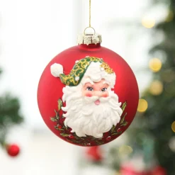 Red Glass 3D Santa Christmas Bauble Discount