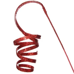 Red Glitter Curly Ribbon Christmas Pick Small Best