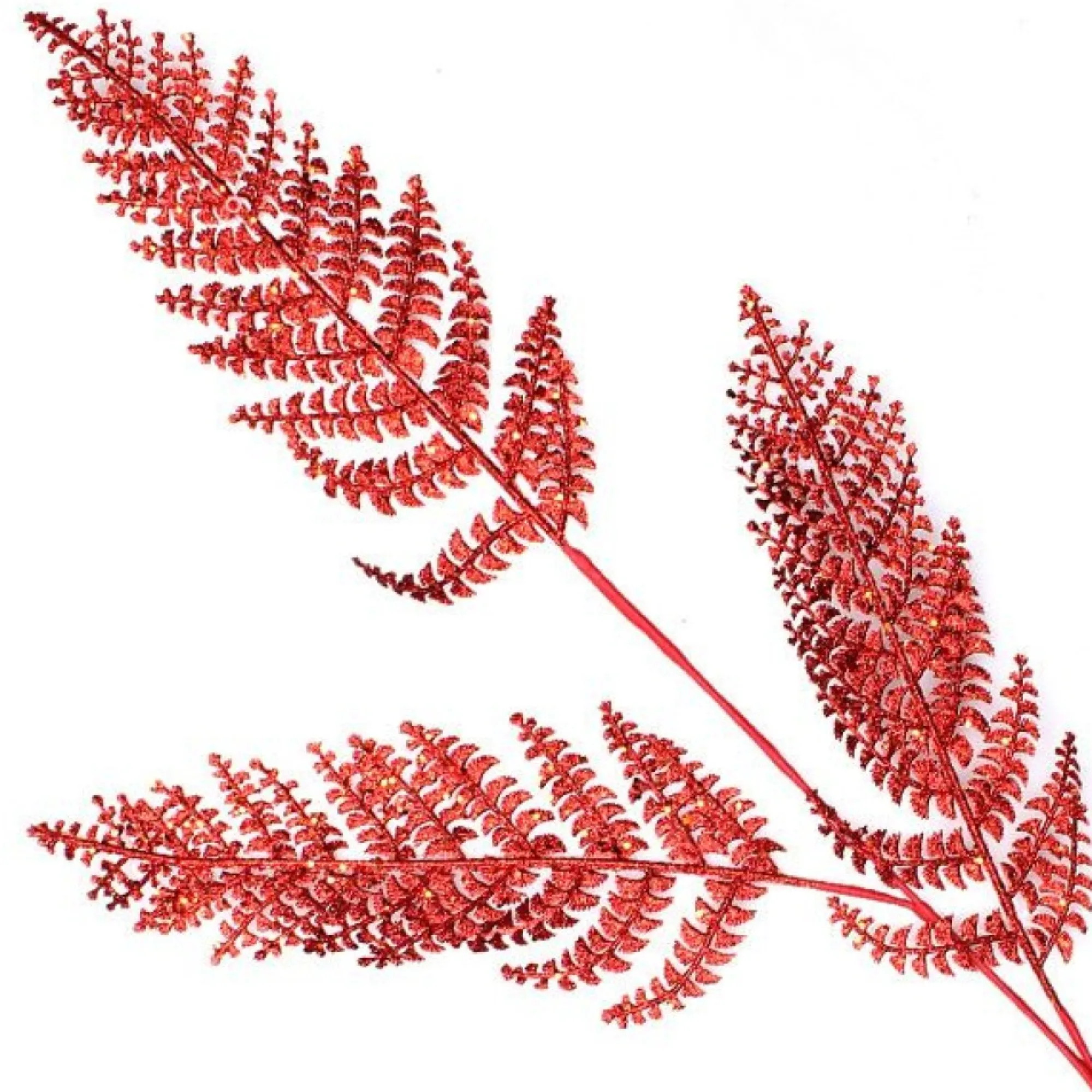 Red Glitter Fern Spray Fashion