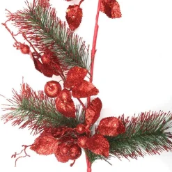 Red Glitter Floral and Pine Spray Sale