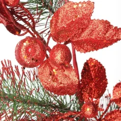 Red Glitter Floral and Pine Spray Sale
