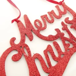 Red Glitter Merry Christmas Plaque Fashion
