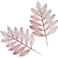 Red Glitter Mesh Leaf Pick - Set of 2 Hot