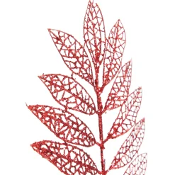 Red Glitter Mesh Leaf Pick - Set of 2 Hot