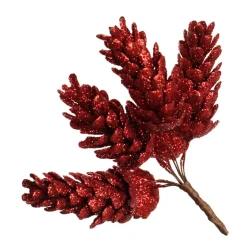 Red Glitter Pinecone Clusters - Set of 2 Flash Sale