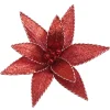 Red Glitter Poinsetta Flower Clip with Twine Trim and Bells Cheap