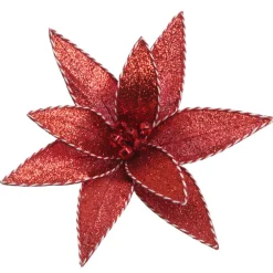 Red Glitter Poinsetta Flower Clip with Twine Trim and Bells Cheap