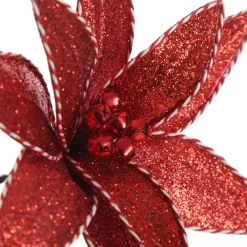 Red Glitter Poinsetta Flower Clip with Twine Trim and Bells Cheap