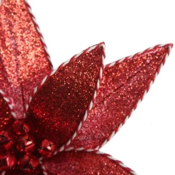 Red Glitter Poinsetta Flower Clip with Twine Trim and Bells Cheap