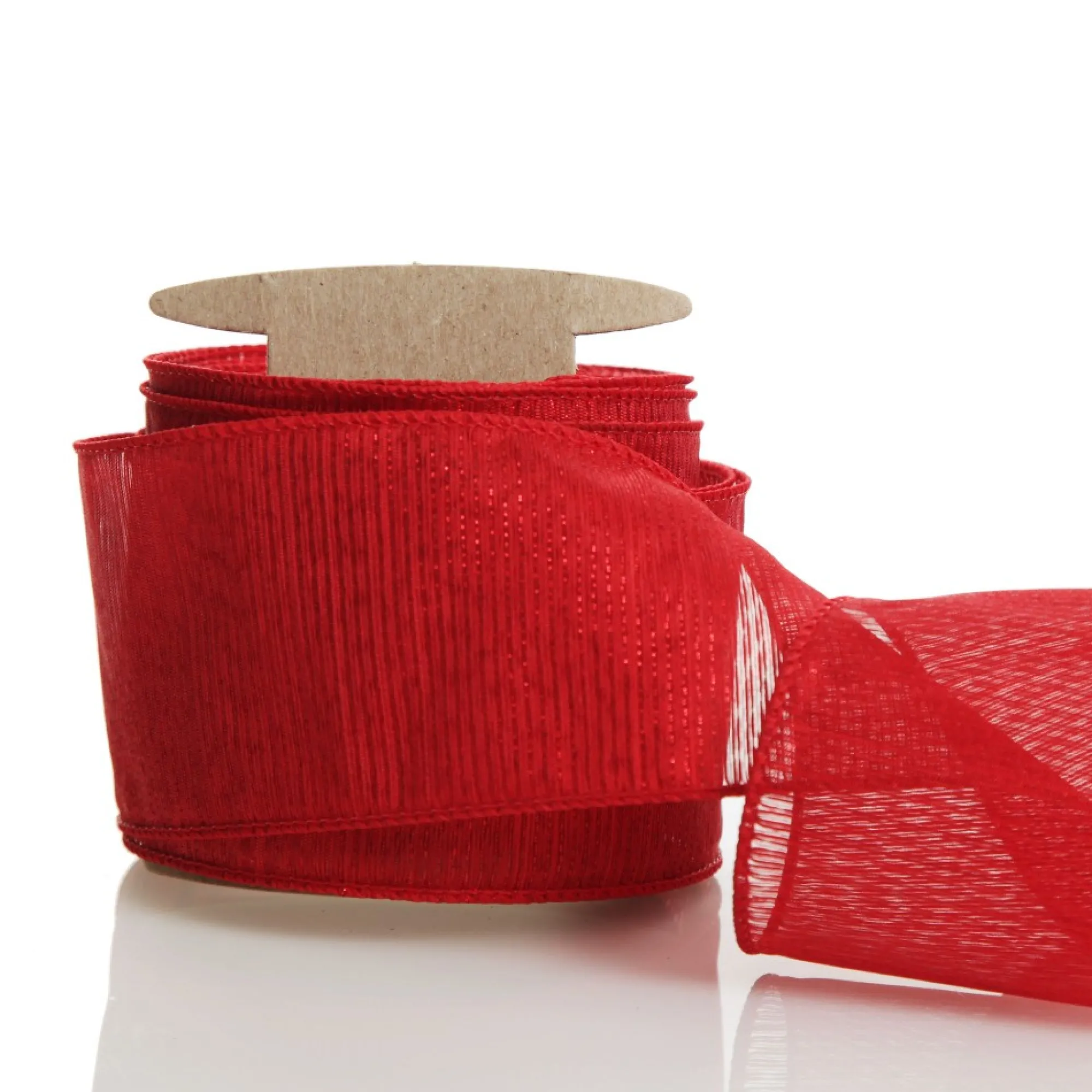Red Glitter Sheer Stripe Wired Ribbon - 6.25cm Flash Sale