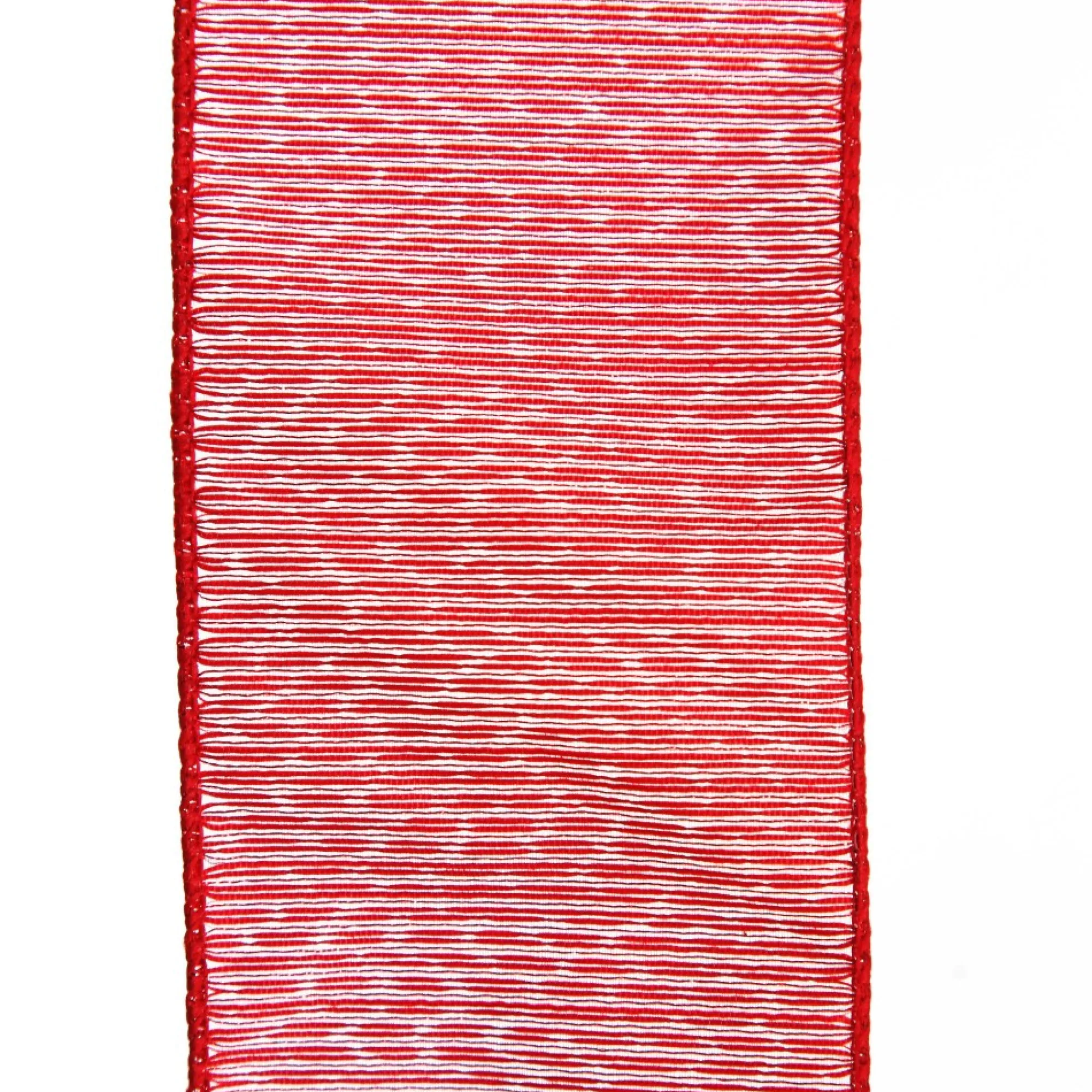Red Glitter Sheer Stripe Wired Ribbon - 6.25cm Flash Sale