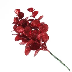 Red Glitter Silver Dollar Leaf Pick - Set of 2 Discount