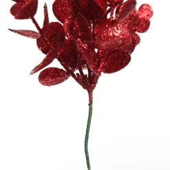 Red Glitter Silver Dollar Leaf Pick - Set of 2 Discount