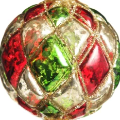Red, Green and Gold Diamond Pressed Glass Christmas Finial Best Sale