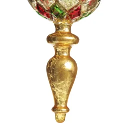 Red, Green and Gold Diamond Pressed Glass Christmas Finial Best Sale