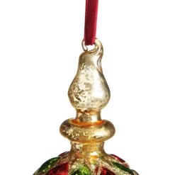 Red, Green and Gold Diamond Pressed Glass Christmas Finial Best Sale