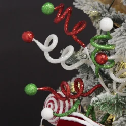 Red, Green and White Glitter Curly Christmas Pick Discount