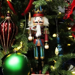 Red Jacket Nutcracker with Staff Christmas Ornament - Large Online