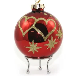 Red Love Hearts Christmas Bauble Cheap
