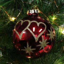 Red Love Hearts Christmas Bauble Cheap
