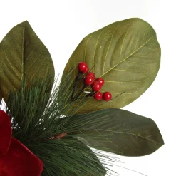 Red Magnolia Flower Green Leaf and Pine Christmas Spray Shop