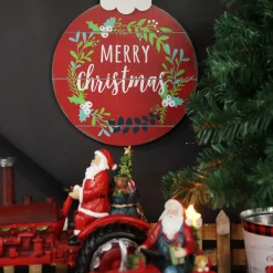 Red Merry Christmas Wooden Bauble Plaque Hot