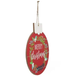 Red Merry Christmas Wooden Bauble Plaque Hot