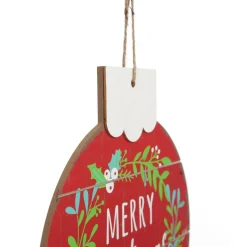 Red Merry Christmas Wooden Bauble Plaque Hot