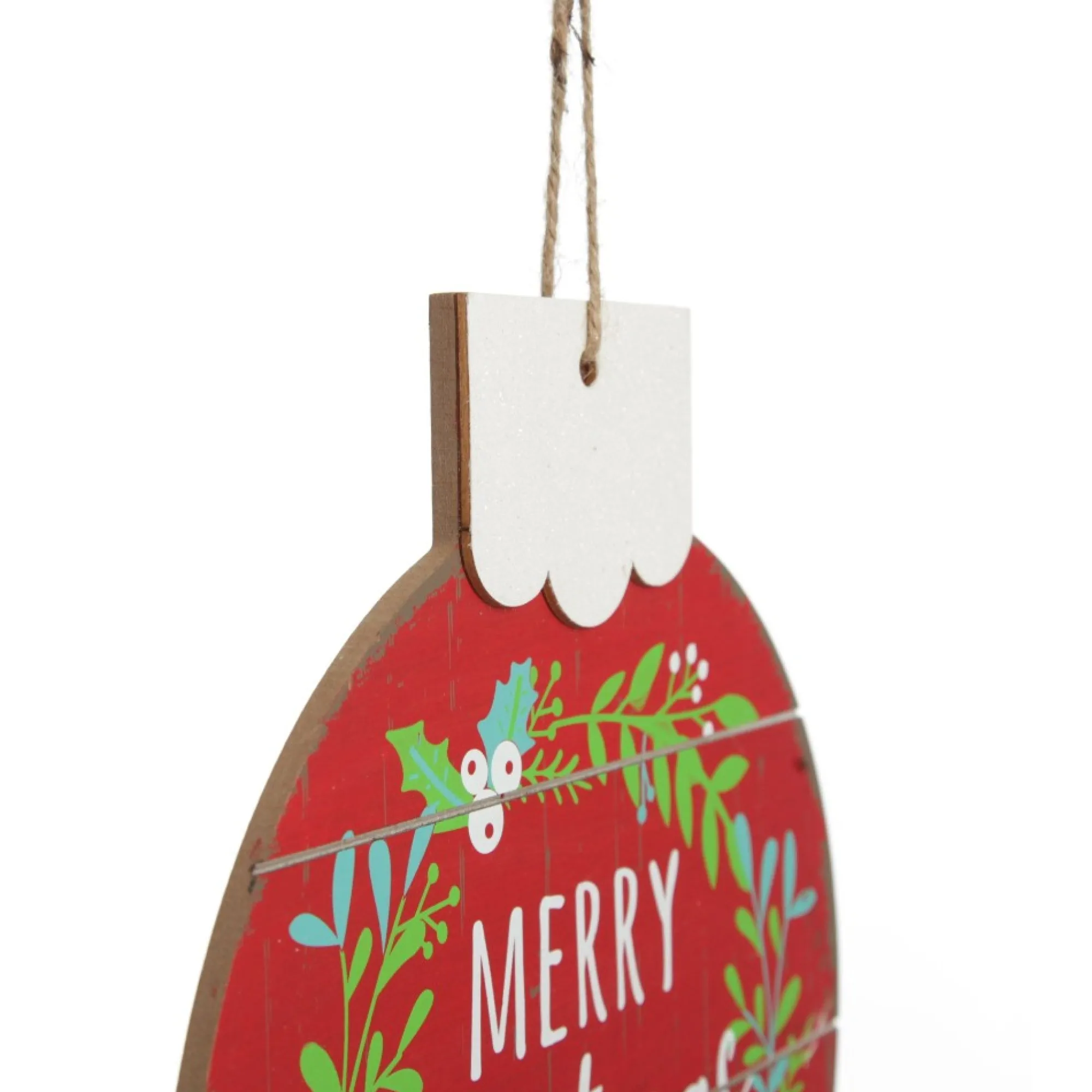 Red Merry Christmas Wooden Bauble Plaque Hot