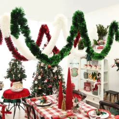 Red Metallic Thick Christmas Tinsel Garland Flash Sale
