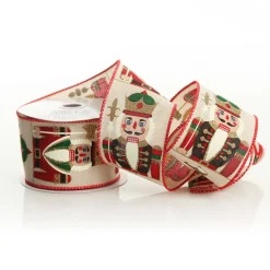 Red Nutcracker Print Christmas Ribbon with Wired Edge - 6.3cm Store
