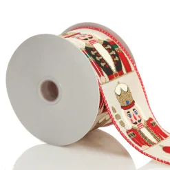 Red Nutcracker Print Christmas Ribbon with Wired Edge - 6.3cm Store