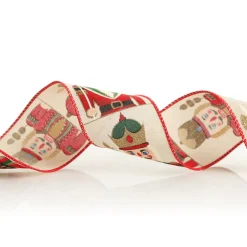 Red Nutcracker Print Christmas Ribbon with Wired Edge - 6.3cm Store